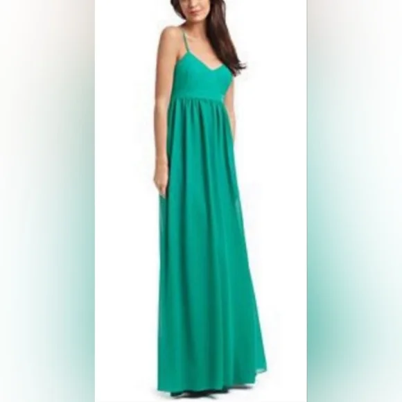 Badgley Mischka Women’s Belle Chiffon Formal Gown Kelly Green Maxi Dress Size 8 - Picture 1 of 13